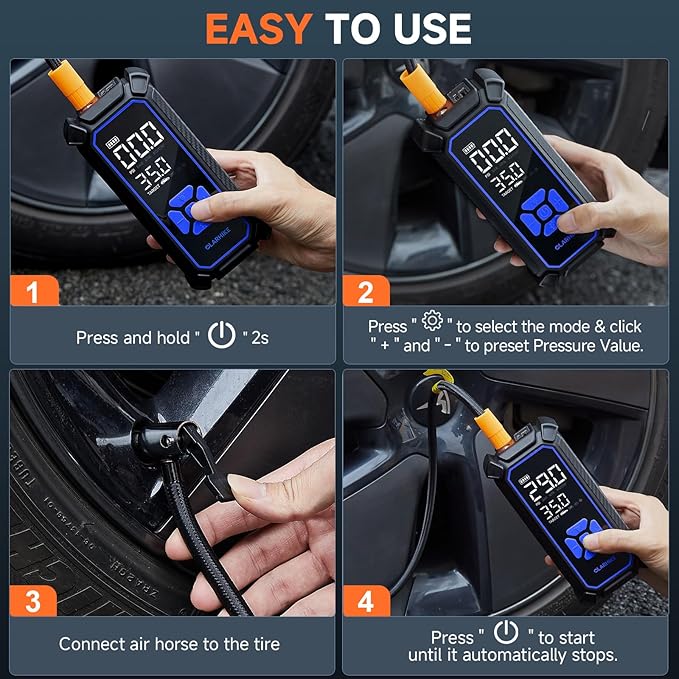 OlarHike Cordless Tire Inflator Portable Air Compressor, Ultra Fast Inflation, Air Pump for Car Tires, Pickup Truck, Motorcycle, Bicycle, Balls, Electric Pump with LED Light & Digital Pressure Gauge