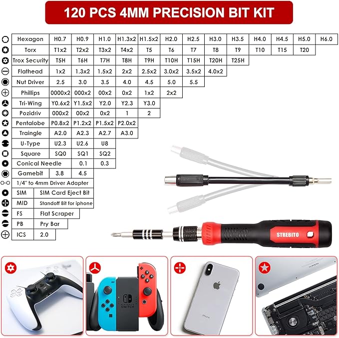 STREBITO Precision Screwdriver Set 191-Piece Multi-Bit Screwdriver 1/4 Inch Nut Driver Home Improvement Tool Electronic Repair Kit for Computer, iPhone, Laptop, PC, Cell Phone, PS4, Xbox, Nintendo
