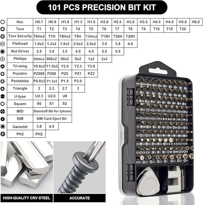 STREBITO Precision Screwdriver Set 124-Piece Electronics Tool Kit with 101 Bits Magnetic Screwdriver Set for Computer, Laptop, Cell Phone, PC, MacBook, iPhone, Nintendo, PS4, PS5, Xbox Repair