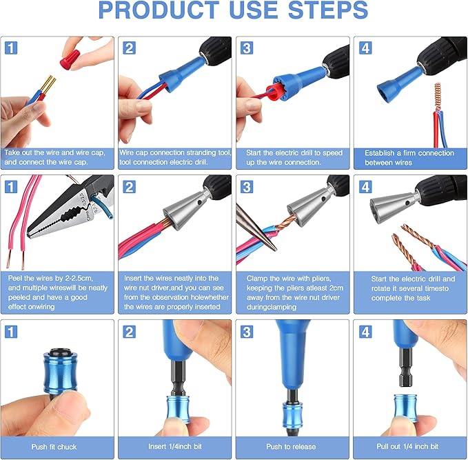 Wire Nut Twister,with 2pcs Bit Holders 1/4" Socket,Hex Shank Screwdriver Bit Holder,Wire Twisting Tool,Wire Nut Twister for Electrical Power Drill,Wire Twister for Quick Twisting Cable