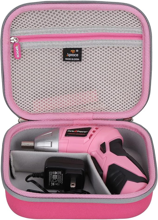 Aproca Tool Case Compatible with Hi-Spec 27pc Power Screwdriver Set, Portable Storage Bag for Cordless and Accessories - Pink (Case Only)