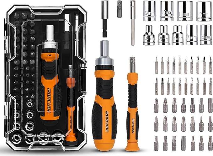 Ratcheting Screwdriver Set: 56-Piece Magnetic Multi Bits Tool Kit with Case