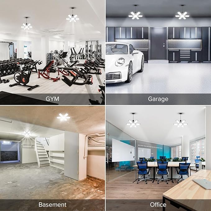 SANSI Garage Lights, 600W Equiv.Garage Lighting Ceiling LED，60W Super Bright Shop Light for Workshop, E26 5000K Daylight Screw in Bulbs with 6+1 Adjustable Panels, ETL Certified for Storage Room