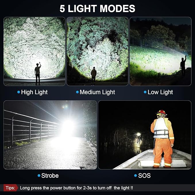 3 Pack Rechargeable Flashlights High Lumens, 99000LM Super Bright LED Flashlight, Adjustable Powerful Flash Light with 5 Modes & USB Cable, Waterproof Handheld Flashlight for Home Camping Outdoor