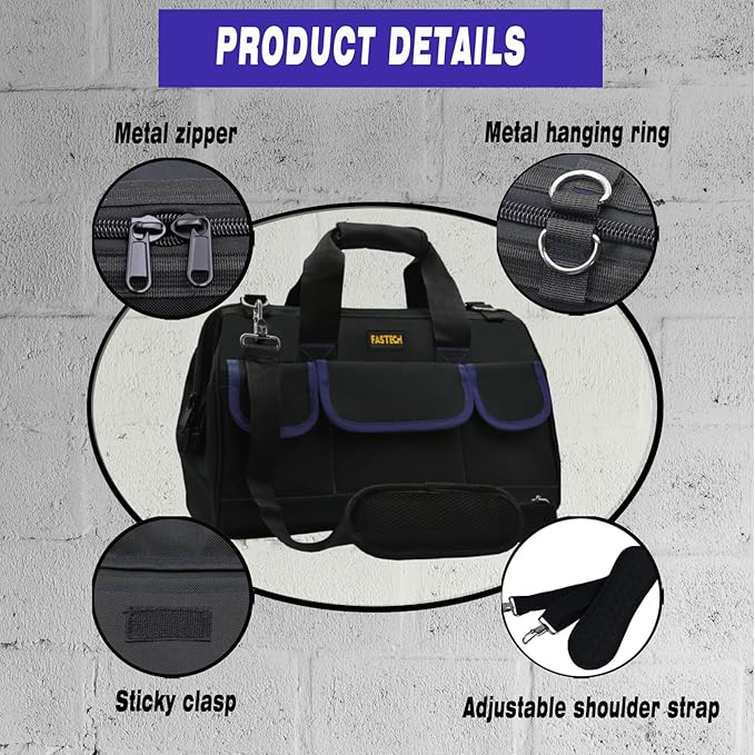 22 Inch Tool Bag, Waterproof Wide Mouth Tool Kit, Heavy Duty Tool Bag Organizer With Shoulder Straps, Tool Storage Package For Men/Women (22IN DarkBlue)