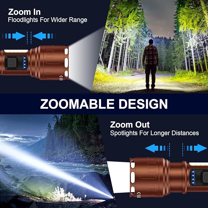 Rechargeable Magnetic Flashlights High Lumens, Super Bright LED Powerful Flashlight 8 Modes with COB Work Light, Waterproof Handheld Flash Light for Camping (2 Pack with Leather Box, Brown)