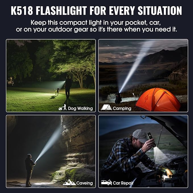 Rechargeable Tactical Flashlights, High Lumens Small Mini USB-C LED Flashlight, Compact EDC Flash Light, 4 Modes&Memory Function, Waterproof Pocket Lights for Home,Camping,Emergency (2, Black)