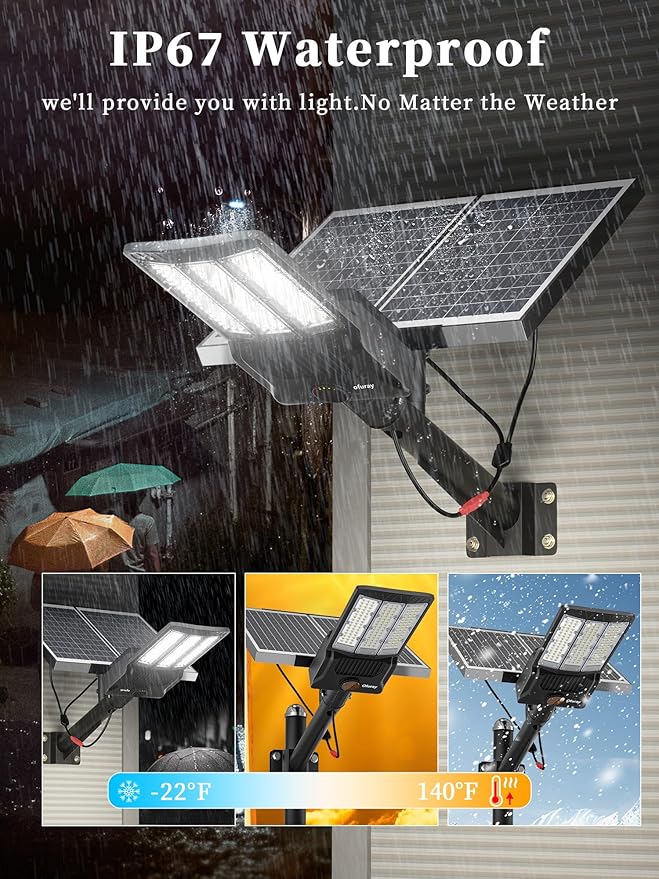 Ofuray OL-12000W Solar Street Lights Outdoor,Parking Lot Lights Commercial Dusk to Dawn,60,000mah Big Power Solar Security Flood Remote Control Without Motion Sensor for Street,Yark,Court