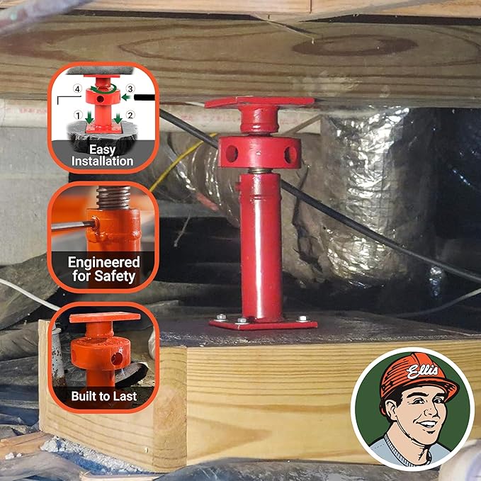 Ellis Manufacturing Adjustable Mini Screw Jack Post – House Jack for Foundation, Floor Leveling, and Concrete Bracing – 15,000 lb Max Load Capacity – 5.5" Adjustment