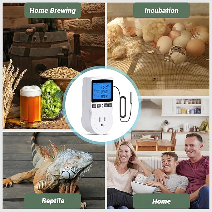 INKBIRDPLUS Plug in Thermostat Temperature Controlled Outlet Digital Thermostat Outlet Heating Cooling Control Timer 1800W 110V 15A Backlit Display (TC/Timer)