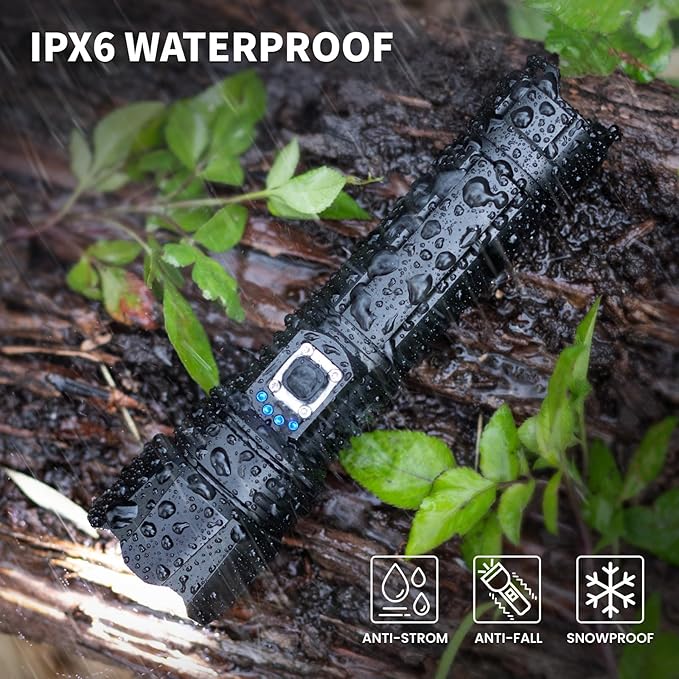 Rechargeable Flashlights High Lumens, 90,000 Lumen Super Bright Led Flashlight with USB Cable, 5 Modes Powerful Flashlight Waterproof Flash Light for Home Camping - 2 Pack