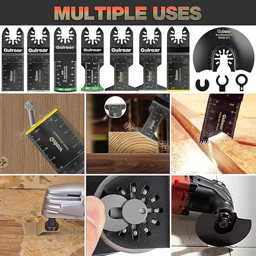 33PCS Oscillating Multi Tool Blade Kit, Professional Titanium Plated and Curved Edge Saw Blades with Quick Change Adapter, Professional Precision Cutting Blades for Wood/Metal, Plastic, DIY Projects
