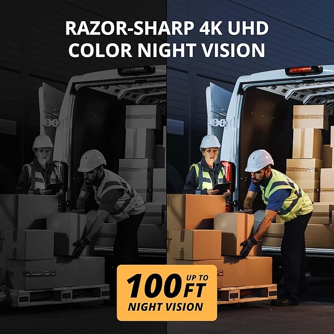 Defender Exclusive Bundle: AI Powered Sentinel 4K Wired Security Camera System, 360° PTZ Security Camera System, AI Tracking, Human Detection, Blue/Red Lights, Color Night Vision | 4 Cameras 1TB