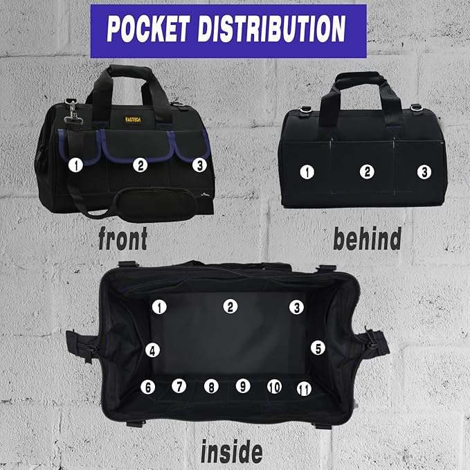 18 Inch Tool Bag, Waterproof Wide Mouth Tool Kit, Heavy Duty Tool Bag Organizer With Shoulder Straps, Tool Storage Package For Men/Women (18IN DarkBlue)