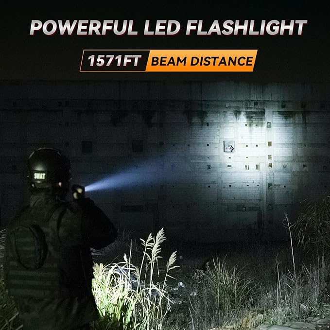 Sofirn SK1 Tactical Flashlight Rechargeable, 1571 FT Long Throw Flashlight with IP68 Waterproof, Rotary Switch Adjusts Tactical, Lockout and Duty Modes, EDC Handheld Flashlight for Emergencies Rescue