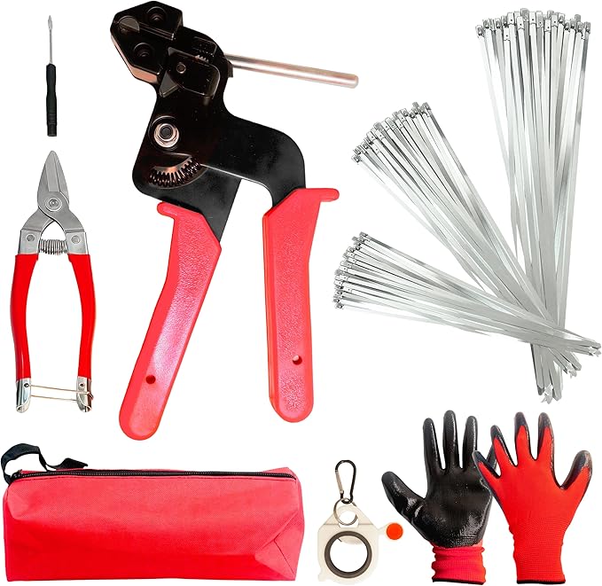 Metal Zip Ties Tool Stainless Steel Cable Tie Gun Kit with 150 pcs Stainless Zip Ties Metal & Cable Tie Buckle – Heavy Duty Tool for Securing Cables, Fencing, Exhaust Wrap, and More