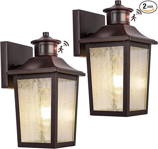 Oil Rubbed Bronze Motion Sensor Outdoor Lights 2 Packs - Waterproof Dusk to Dawn Outdoor Lighting, Brown Exterior Garage Light Fixture, Porch Light Outside Wall Mount for House, Front Door, Anti-Rust