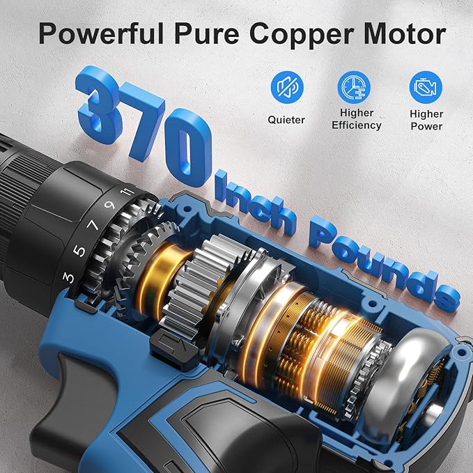 Cordless Drill Set, 20V Power Drill with Power Pack 2.0Ah and Charger, 3/8-Inch Keyless Chuck Electricdrill, 25+1 Torque, 42pcs Drilldriver Bits/Screws for DIY Projects (Blue)