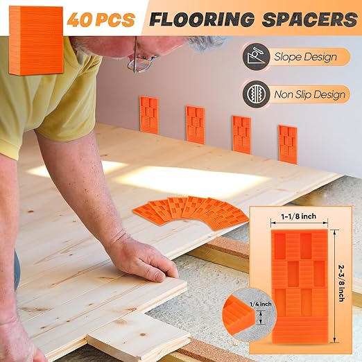 Saker Laminate Flooring Tools, 63-Piece Wood Flooring Installation Kit with 60 Flooring Spacers,Tapping Block, Pull Bar, Rubber Mallet