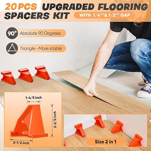 Saker Laminate Flooring Tools, 63-Piece Wood Flooring Installation Kit with 60 Flooring Spacers,Tapping Block, Pull Bar, Rubber Mallet