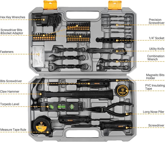 DEKOPRO Tool Kit Set Box Home Repair Tools Basic Hand Toolbox Sets