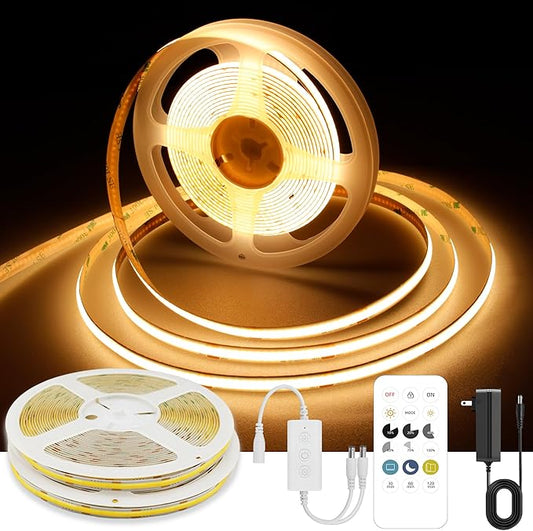 32.8ft COB LED Strip Light Warm White, High Bright LED Strips with 320LEDs, RF Remote and UL Power Supply, 2700K Dimmable LED Lights for Bedroom,Kitchen, DIY Home Decoration, 2 Rolls of 16.4ft