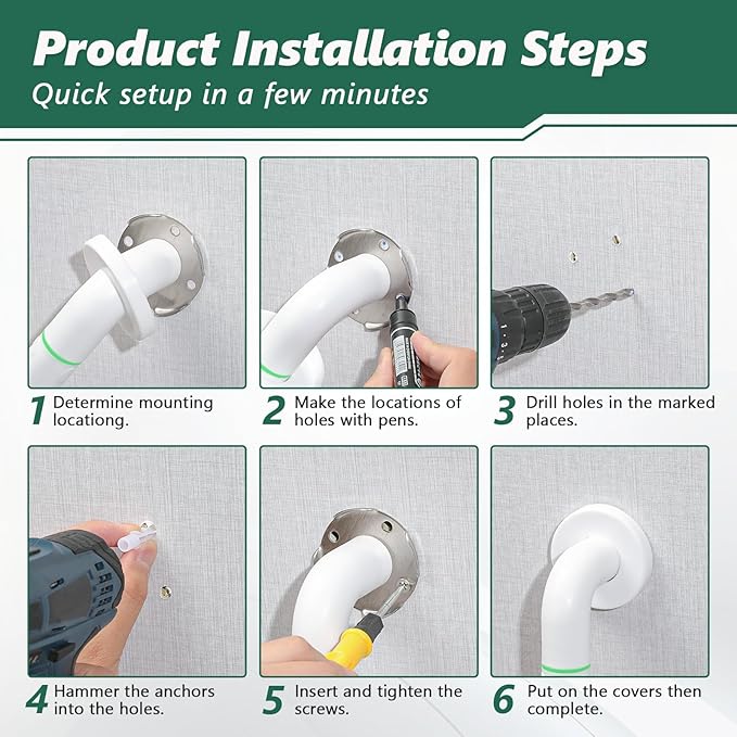 Grab Bars for Shower,2 Pack 20 Inch Shower Handle Bath Grab Rails with Anti-Slip Grip and Safety Luminous Circles,Stainless Steel Bath Handle Bathroom Grab Bar for Seniors, and Disability.