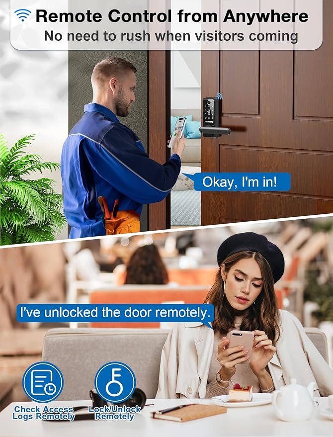 GEONFINO Smart Door Lock with Handle, 6-in-1 Fingerprint Keyless Entry Door Lock, Electronic Digital Deadbolt with Handle, Smart Lock Set Compatible with Alexa (Gateway Included)