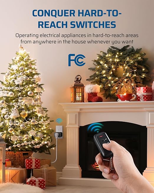 DEWENWILS Indoor Remote Control Outlet, Wireless Remote Light Switch, No Interference Remote Outlet Switch, No Wiring, 15A/1875W, 100ft RF Range, Compact Design, Programmable