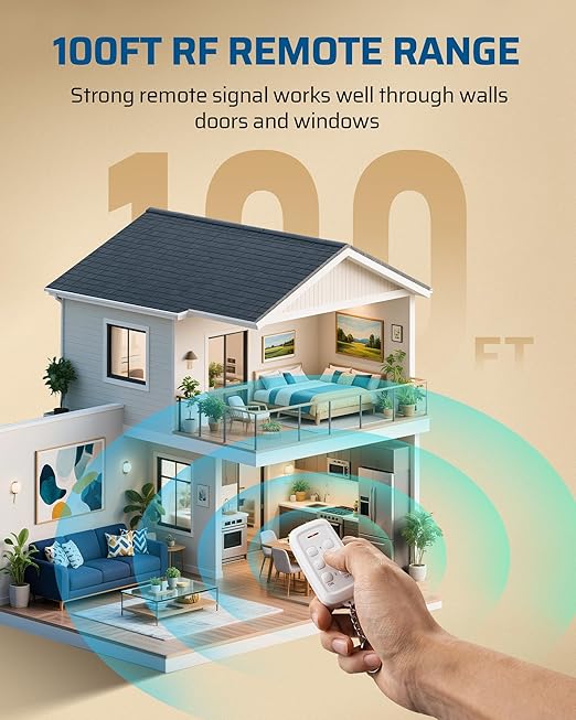 DEWENWILS Indoor Remote Control Outlet, Wireless Remote Outlets Switch, No Interference, 15A/1875W, 100FT RF Range, Compact Light Switch for Lamp, Fan, Christmas Decor, 3 Outlets FCC Listed