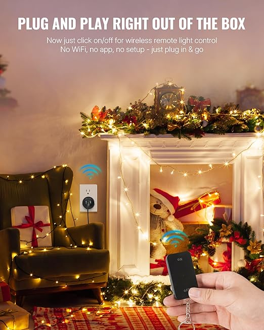 Black Remote Control Outlet, WILAWELS Wireless Light Switch with Magnetic Base, On Off Remote Outlet Switch for Lamps, Appliance, 100ft RF Range, 15A/1875W, Pre-Programmed, FCC Listed H09RC1106