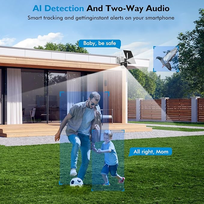 Hawkray Dual Lens Solar Security Camera Outdoor, 5G/2.4G Wireless Camera, 2K Resolution with 355° Pan/Tilt, Full Color Night Vision, Two-Way Audio, Motion Detection, Smart Alarms