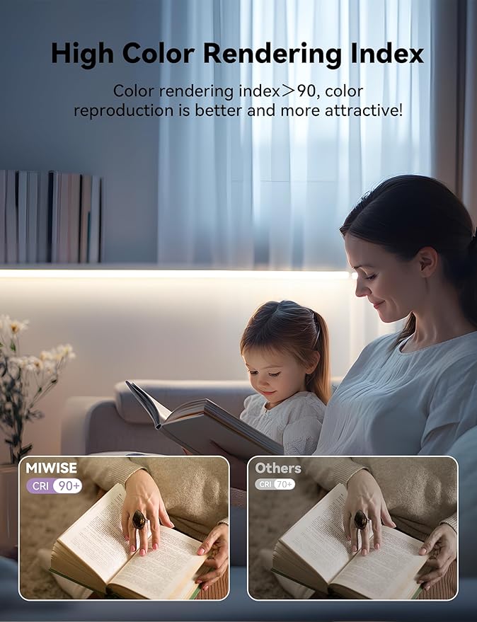 MIWISE LED Strip Lights,Super Bright 5V USB COB Tape Light 6.56ft/2m 4000K Natural White with Touch Dimmer Switch,CRI90+ Flexible Dimmable TV Backlights,for Mirrors,Under Cabinet,Home DIY Projects