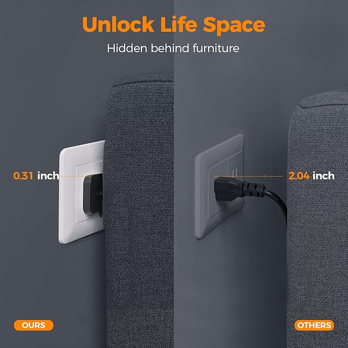 Surge Protector Power Strip Tower, TESSAN 10 ft Flat Extension Cord with Multiple Outlets, 8 AC Outlets 4 USB Ports (1 USB C), Charging Station with Surge Protection for Home Office Dorm, Black