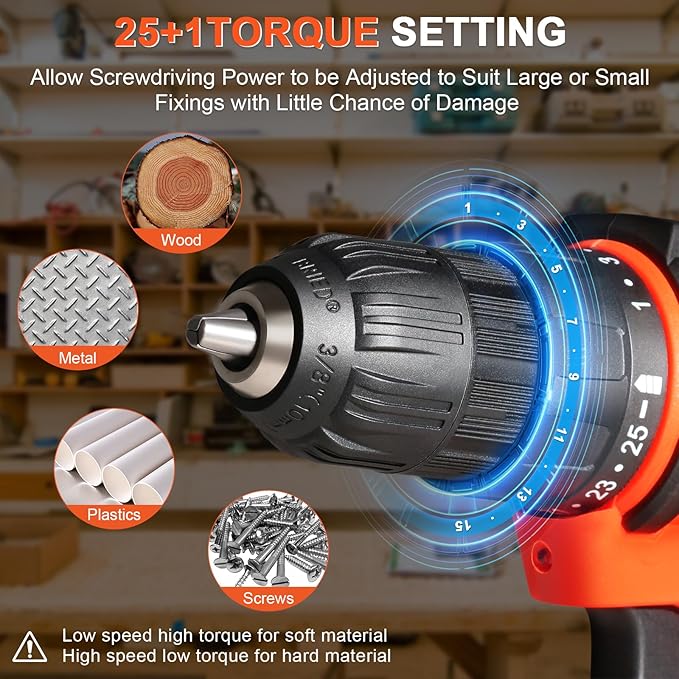 20v Drill Driver Set,Cordless Drill with Battery and Charger,LED Tools Kit,25+1 Torque Setting and 43pcs Bits