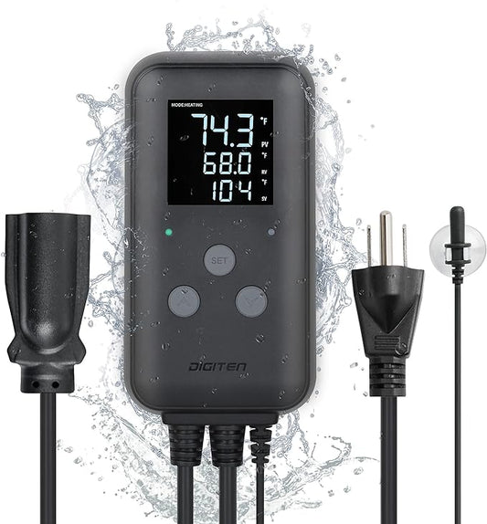 DIGITEN Waterproof Temperature Controller DTC310 Digital Temperature Controller Aquarium Temperature Controller Greenhouse Thermostat for Heater 10A Outdoor Heat Mat Thermostat Controller for Seedling