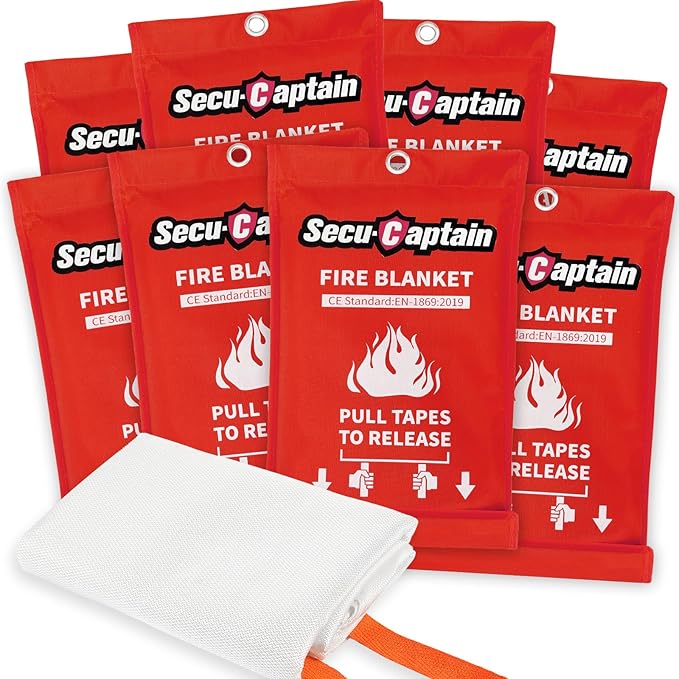 SecuCaptain Emergency Fire Blanket for Home and Kitchen - 8 Pack 40"x40" Flame Suppression Fiberglass Fire Blankets for House Camping Car Warehouse Office Emergency Survival Safety