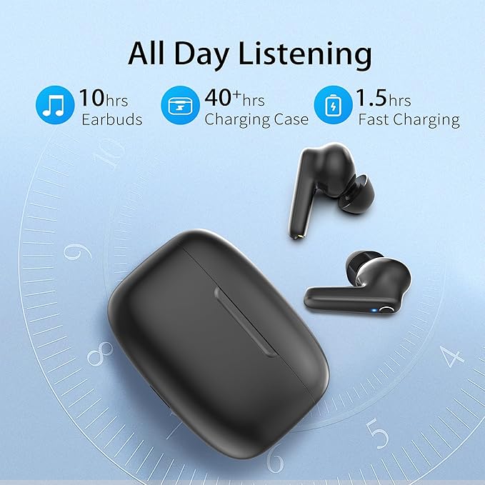 Wireless Ear Buds Bluetooth 5.3 60H Using Time Headphones Deep Bass Clear Call Earbuds with Built-in Mic Touch Control Lightweight Headsets for Studying Working Gaming Black