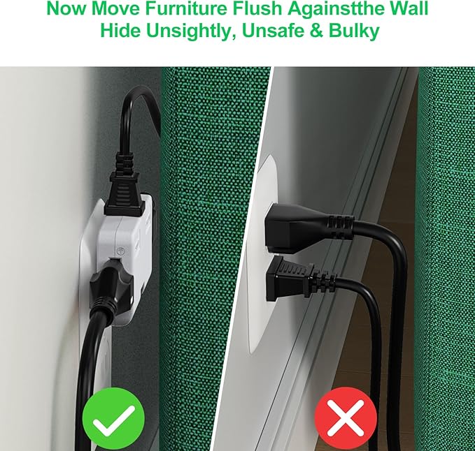 2-Prong/3-Prong Swivel Adapter, Polarized Grounding Converter with Flat Wall Plug, Fireproof 3-Outlet for Home Use (2 Pack)