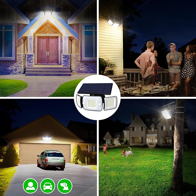 intelamp Solar Outdoor LED Flood Light with 4 Lighting Modes & Remote Control, Dual 180° Motion Sensor, 1200LM, High-Efficiency Panel, 6000mAh Battery, IP65 Waterproof for Garden Patio Yard Security