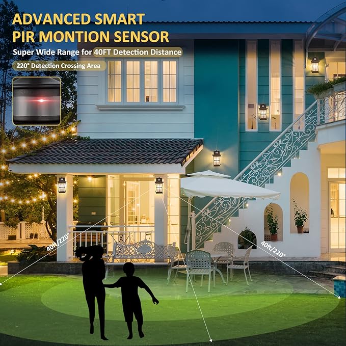 2 Packs Motion Sensor Outdoor Wall Lights - Upgrade Dusk to Dawn Porch Lighting, LED Exterior Lantern Fixture Wall Sconce, Waterproof Outside Light For House, Black Anti-Rust Lamp For Garage Doorway