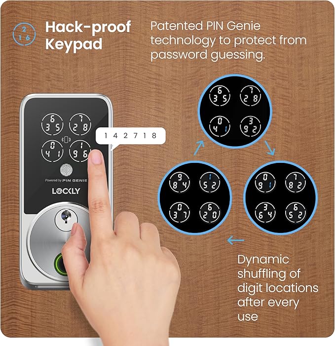 Lockly Secure Pro Zeno Series Smart Door Lock,Fingerprint Keyless Entry Door Lock for Front Door with Apple Home Key,Built-in Wi-Fi,Auto Lock, App Remote Control,IP65 Waterproof,Easy Installation