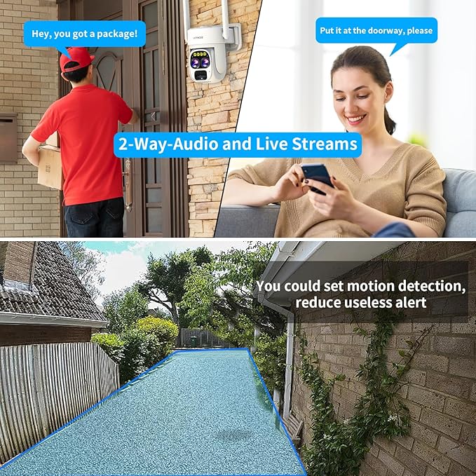 Cameras for Home Security Wireless Outdoor Solar,Alexa Security Camera Outside,360 PTZ Outside WiFi Camera Dual Lens 10x Zoom,Night Vision,2K,Water Proof, No Month Fee