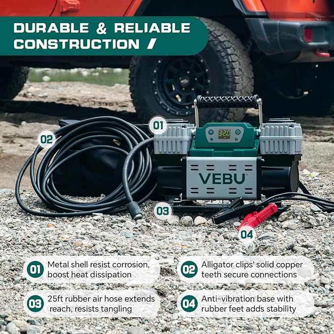 ‌Offroad Air Compressor 12V Tire Inflator, 150PSI with Auto Shut Off, Digital Display & Preset, 10.6CFM Fast Inflation for Offroad Vehicles, Trucks, SUVs, RVs, ATVs