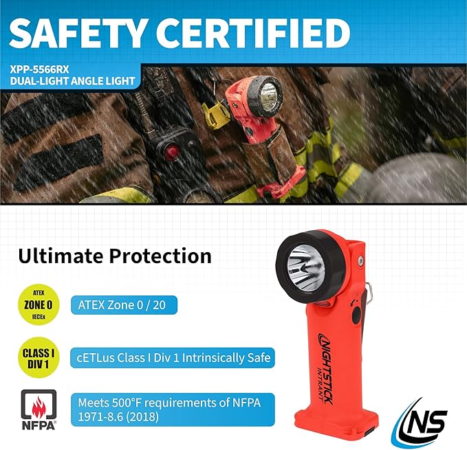 Nightstick XPP-5566RX Intrant Intrinsically Safe Dual Angle Light - 3 in 1 Flashlight, Floodlight, Dual-Light - 8 Brightness Modes - Red