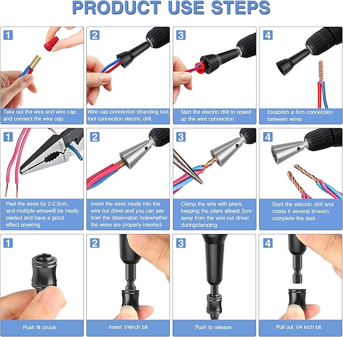 Wire Nut Twister,with 2pcs Bit Holders 1/4" Socket,Hex Shank Screwdriver Bit Holder,Wire Twisting Tool,Wire Nut Twister for Electrical Power Drill,Wire Twister for Quick Twisting Cable