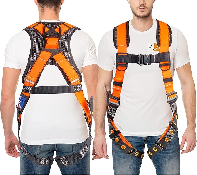 Palmer Safety Full Body Harness with 5 Point Adjustment, Dorsal D-ring, Grommet Legs, Two Side D Rings, and Fall Indicators