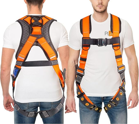 Palmer Safety Full Body Harness with 5 Point Adjustment, Dorsal D-ring, Grommet Legs, Two Side D Rings, and Fall Indicators