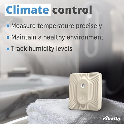 Shelly Blu H&T Ivory | Bluetooth Smart Temperature & Humidity Sensor with Remote App Control & Monitoring | Splash and dust-Proof | Smart Scenes | Notification Alerts | Free Data Storage Export