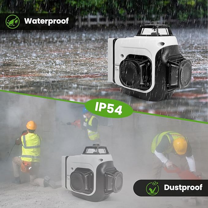 Laser Level 360 Self Leveling, 3x360° Green Cross Line Lazer Leveler Tool for Construction and Picture Hanging, 3D 12 Lines Laser with 2*6000mAh Rechargeable Battery Magnetic Rotating Bracket